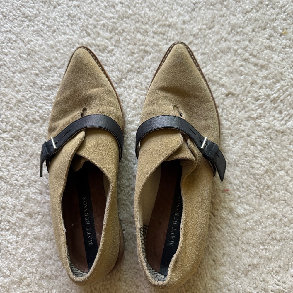 Matt Bernson Beige Suede Flats with Black Strap
